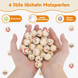 1 x Brand New Zhixifan 120pcs Round Face Wooden Beads with 20mm Hole - Wooden Beads with Face - 4 Styles Natural Wooden Beads for Crochet, Weaving, Crafts, Macrame, Beading - RRP €19.2