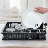 1 x RAW Customer Returns KADAX plastic dish drainer, draining rack with cutlery basket, dish basket, 38 x 30 x 7 cm, drip tray, dish rack, dish rack for plates, glasses, cutlery anthracite small  - RRP €19.14