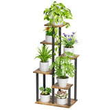 1 x RAW Customer Returns DSExthefic 6 Tier Wooden Flower Stand Plant Stand, Multi-Tier Flower Shelf Plant Shelf Plant Stairs Flower Stairs, Metal Flower Bench for Indoor Living Room Corner Outdoor Balcony Black  - RRP €61.7