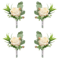 22 x Brand New 4 Pieces Wedding Boutonniere Pink Corsage Wedding Men Artificial Corsage Groom Wedding Party Prom Accessories Decoration, Corsage for Groom Bride Bridesmaid Guests Ladies - RRP €154.88