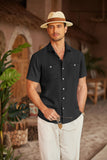 1 x RAW Customer Returns COOFANDY Men s Linen Shirt Short Sleeve Regular Fit Casual Summer Beach Vacation Shirt with Pocket Black, XL  - RRP €25.91