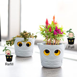 1 x RAW Customer Returns Restmo Set of 3 Self-Watering Planters, 12.7cm Owl Flower Pot with Owl Eye Water Level Indicator, Plastic Flower Pots for Indoor Plants, African Violets, Succulents, Off-White - RRP €32.4