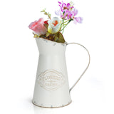 1 x RAW Customer Returns Belle Vous White Metal Flower Vases - 11.3 x 20 cm - Galvanized Rustic Metal Vase - Vintage Shabby Chic Vase - Milk Jug for Home Wedding Decoration, Garden Plants - RRP €19.99