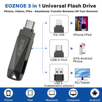 1 x RAW Customer Returns EOZNOE 256GB USB Stick for Phone Android Cell Phone Laptop PC Pad,3 in 1 Flash Drive Memory Stick External Rotatable Made of Metal to Store More Photos and Videos - RRP €25.3