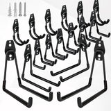 1 x RAW Customer Returns GUDEMAY Garage Wall Hooks - Pack of 16 Heavy Duty Hooks with Screws and Rubber Protection - Space Saving Storage Wall Mount for Tools, Bicycles, Ladders, Skis Garden Tools - Black - RRP €32.95