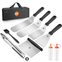 1 x RAW Customer Returns Huolewa Grill Spatula Set, Stainless Steel 9 Pcs Flat Top Grill Cutlery Set, Professional BBQ Accessories Grill Spatula with Turner Brush Bottles and Carrying Bag, Idea for Outdoor Grilling, Teppanyaki and Camping - RRP €32.45