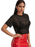 1 x RAW Customer Returns GORGLITTER Mesh Top Women s Transparent Mesh Tops Short Sleeve T-Shirt Mesh Summer Top Mesh Top for Outfit Party without Bra Black L - RRP €21.17