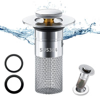 1 x RAW Customer Returns 304 stainless steel pop up drain strainer, upgraded bathroom sink plug, metal drain plug universal, wash basin plug, with filter strainer seals, drain plug for bathroom, sink and kitchen 34-40mm . - RRP €11.21