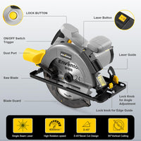 1 x RAW Customer Returns ENVENTOR circular saw, 1400W hand-held circular saw with laser guidance, 6000RPM, max. cutting depth 62mm 90 , 48mm 45 , saw blades 185mm, 24T , pure copper motor, ideal for wood cutting, corded - RRP €57.23