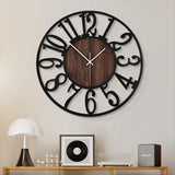 1 x RAW Customer Returns HAITANG Large Wall Clocks for Living Room - 50cm Silent Non-Ticking Black Metal Clocks for Dining Room Bedroom Kitchen Battery Operated Wooden Wall Clock - RRP €46.27