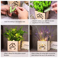 1 x RAW Customer Returns AceList Pack of 2 artificial plants with LED lights in a wooden box, 11 x 9 x 26 cm artificial plants in a pot for home office desk kitchen decoration, Valentine s Day Mother s Day - RRP €29.99