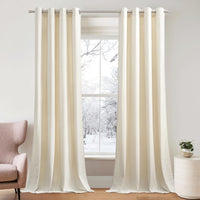 1 x RAW Customer Returns PONY DANCE Velvet Curtains for Living Room Thermal Curtains against the Cold Eyelet Curtain Set of 2 H 260 x W 132 cm Opaque Curtains Velvet Cream 300g m Heavy Velvet Curtains Living Room Modern - RRP €50.95