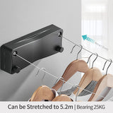 1 x RAW Customer Returns 5.2m Extendable Indoor Clothes Line, Clothes Airer with Double Cord, Extendable Wall Dryer, Clothesline for Bathroom, Balcony, Garden Black  - RRP €46.76