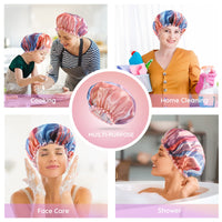 1 x Brand New mikimini Large Shower Cap for Women Long Hair, Elegant Checkerboard Design, Waterproof Double Layer, Reusable, Washable, No Odor, X-Large - RRP €18.0