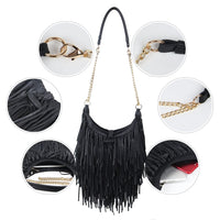 1 x RAW Customer Returns LUI SUI Women Handmade Leather Fringe Tassel Crossbody Hobo Shoulder Bag Crossbody Bags - RRP €31.31