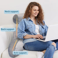 1 x RAW Customer Returns Reading pillow back cushion with armrests, wedge pillow back support for bed sofa, bed pad pillow with removable neck roll, lumbar pillow pillow gifts for reading, working, playing, 60 45 20cm - RRP €41.76