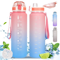 1 x RAW Customer Returns minghaoyuan 1L Sports Water Bottle, BPA Free Straw Water Bottle, Motivational Water Bottle with Signs of Time, Leak Proof for Gym, Office, Camping, Running C  - RRP €9.83