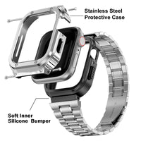 1 x RAW Customer Returns HASLFM Stainless Steel Watch Case with Strap Compatible for Apple Watch Bands Series 9 8 7 45mm , Robust Replacement Strap and Metal Protective Case for Men Silver 2023 - RRP €35.99