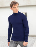 1 x RAW Customer Returns AIDEAONE Men s Turtleneck Sweater Slim Fit Ribbed Knitted Sweater Casual High Neck Basic Turtleneck Pullover Dark Blue - RRP €32.16