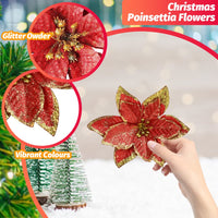 11 x Brand New DURANTEY 12 Pieces Glittering Poinsettias with 6 Berry Stems, 4 Anchovy Leaves Poinsettia Red Artificial Flowers Christmas Christmas Tree Christmas Flowers for Wreaths, Christmas Tree - RRP €100.87