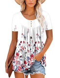 1 x RAW Customer Returns CZIMOO Women s Blouse Short Sleeve Tunic Short Sleeve Shirt Elegant Tunic Summer Casual Shirt Floral Tops Button Down A-Line Round Neck Tops Carnation White M - RRP €24.0