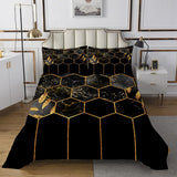 1 x RAW Customer Returns Marble Bedspread Set 240x260, Black Grey Geometric Gold Plaid Bedding Set, Modern Luxury Diamond Quilt Set with Metallic Stripe Printed Beehive Hexagon Grid Coverlet Set, Honeycomb - RRP €51.34