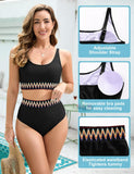 1 x RAW Customer Returns UMIPUBO Bikini Set Women Tummy Control Push Up Swimwear High Waist Bikinis Retro Swimsuit with Wave Pattern Big Breasts Swimsuit Beach Bikini Black, XXL  - RRP €36.99