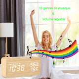 2 x RAW Customer Returns BIGFOX Wooden Digital Alarm Clock, Digital Clock, LED Alarm Clock, Large Display Temperature Snooze 2 Alarm 10 Music, Brightness and Adjustable Sound, Sound Activation, USB Charging Clock Brown  - RRP €40.8