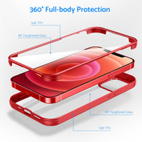 1 x RAW Customer Returns DOSNTO Double-Sided Transparent Case for iPhone 12 12 Pro 6.1 , 360 Degree Full Body Shockproof Drop Protection Transparent Phone Case Built-in Tempered Glass Screen Protector Protective Case, Red - RRP €18.14