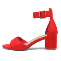 1 x RAW Customer Returns DREAM PAIRS Women s Dress Sandal with Wide Heel Classic Round Toe Heeled Shoes with Buckles and Straps Summer Red Suede SDHS2233W-E Size 41 EUR  - RRP €22.52