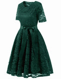 1 x RAW Customer Returns DRESSTELLS Women s Dresses Lace Dress Elegant Cocktail Dress for Wedding Formal Ball Gown Bridesmaid Dresses Knee-Length Evening Dresses DarkGreen L - RRP €49.99