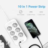 1 x RAW Customer Returns JSVER power strip 6-way with 4 USB charging ports, multiple socket with USB C, wall mounting 3680W surge protection with 2M cable extension cable for smartphones, laptop - white - RRP €19.15