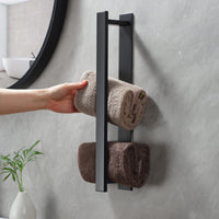 1 x RAW Customer Returns YIGII Black Towel Rack No Drilling, Towel Rack Bathroom Wall 40CM, Tea Towel Rack Towel Rail Stainless Steel, Bathroom Accessories for Storage - RRP €18.14