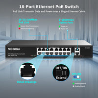 1 x RAW Customer Returns 16 PoE Port, 250W with 2 Gigabit Uplink Port, NICGIGA 18 Ethernet Port, PoE Switch, VLAN Mode, Extended to 250m, Sturdy Metal Case, 19 RackMount, Plug and Play, Unmanaged - RRP €95.29