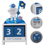 1 x Brand New PRETYZOOM Wooden Perpetual Calendar Astronaut Countdown Calendar Square Numbers Desk Calendar Spaceman Figure Perpetual Wood Block Cube Blue - RRP €20.4