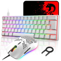 1 x RAW Customer Returns LexonElec MK21 Set Mouse con Tastiera Meccanica al 60 Wired, UK Layout 62 Tasti Tastiera da Gioco Backlit Chroma RGB 6400DPI Mouse Ultraleggero Mouse Pad Per PS4, Xbox, PC - Blue Switch Bianco - RRP €59.48