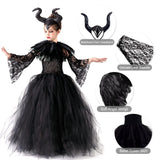 1 x RAW Customer Returns MAXHJX Girls Maleficent Costume with Wings, Princess Tulle Dress, Festival Dress, Angel Wings, Halloween Carnival Fancy Dress Party Dress Outfits XL 135-155 cm  - RRP €39.95