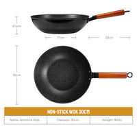 1 x RAW Customer Returns BEZIA induction wok pan with non-stick coating, wok pan 30 cm with wooden handle, flat base, suitable for all types of stoves, granite - RRP €23.0