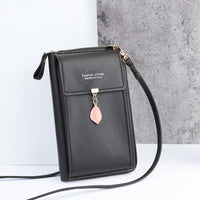 1 x RAW Customer Returns WisePoint Cell Phone Bag, Women s Small PU Leather Shoulder Bag Cell Phone Wallet Bags with Zipper, Women s Shoulder Bag with Metal Leaves for Cell Phone, Key, Card Black  - RRP €58.8