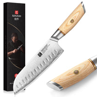 1 x RAW Customer Returns XINZUO stainless steel 18.2cm Santoku knife, 3 layers composite steel 10Cr15CoMoV chef s knife, professional chef s knife kitchen knife sharp blade -Japanese style Pakka wood handle - RRP €57.99