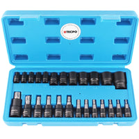 1 x RAW Customer Returns TECPO socket wrench set Torx nuts T8-T60 E4-E22 25 pieces 1 4 3 8 1 2 inch - RRP €19.06