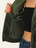 1 x RAW Customer Returns Allegra K Women s Zip Up Velvet Quilted Bomber Jacket with Pockets Green L - RRP €66.46