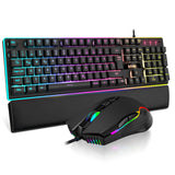 1 x RAW Customer Returns RedThunder K10 Gaming Keyboard and Mouse Set, QWERTZ DE Layout, Metal Plate and Palm Rest, RGB Backlight and 7D with Ergonomic for PC Gamers Black  - RRP €59.99