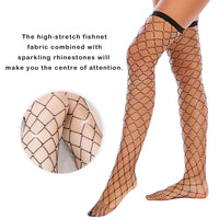 1 x Brand New RoomTour Thigh High Socks Stockings for Rhinestones Fishnet Stockings Women Hold-ups Fishnet Women 2 Pairs Black Black - RRP €22.8