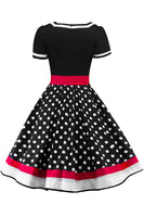 1 x RAW Customer Returns Babyonlinedress Women s Evening Dress Chic Jointiv with Belt Vintage Retro 50s Pin-up Rockabilly Swing Dotted Size XXXL, black - RRP €46.16