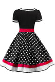 1 x RAW Customer Returns Babyonlinedress Women s Evening Dress Chic Jointiv with Belt Vintage Retro 50s Pin-up Rockabilly Swing Dotted, Black, XXXXL - RRP €46.16