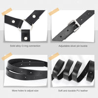 1 x RAW Customer Returns JasGood Punk Waist Belt, Women s Black PU Leather Skinny Body Adjustable Belt with Gothic Circle for Party Halloween Cosplay - RRP €12.18