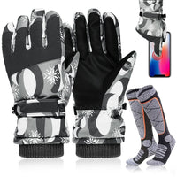 2 x Brand New YHomU Ski Gloves for Women, Super Warm Waterproof Gloves and Ski Socks Set, Non-Slip Touch Screen Winter Gloves Thick Thermal Socks for Skiing, Cycling, Hiking - RRP €72.0