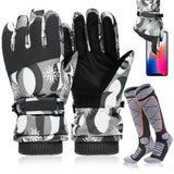 4 x Brand New YHomU Ski Gloves for Women, Super Warm Waterproof Gloves and Ski Socks Set, Non-Slip Touch Screen Winter Gloves Thick Thermal Socks for Skiing, Cycling, Hiking - RRP €144.0