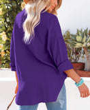 1 x RAW Customer Returns NONSAR Blouse Women Casual V-Neck Shirt 100 Cotton Loose Fit Solid Thick Top Elegant with Pocket 9353XXL,Purple  - RRP €29.99